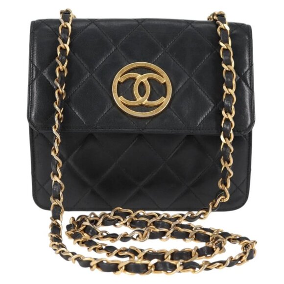 CHANEL Matelasse COCO Mark Chain Bag Lamb Skin Black Gold - Picture 1 of 16